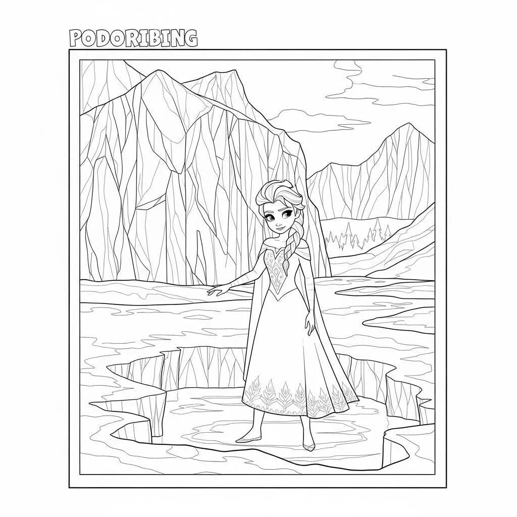 Desenho da Elsa em um Lago Congelado para Colorir