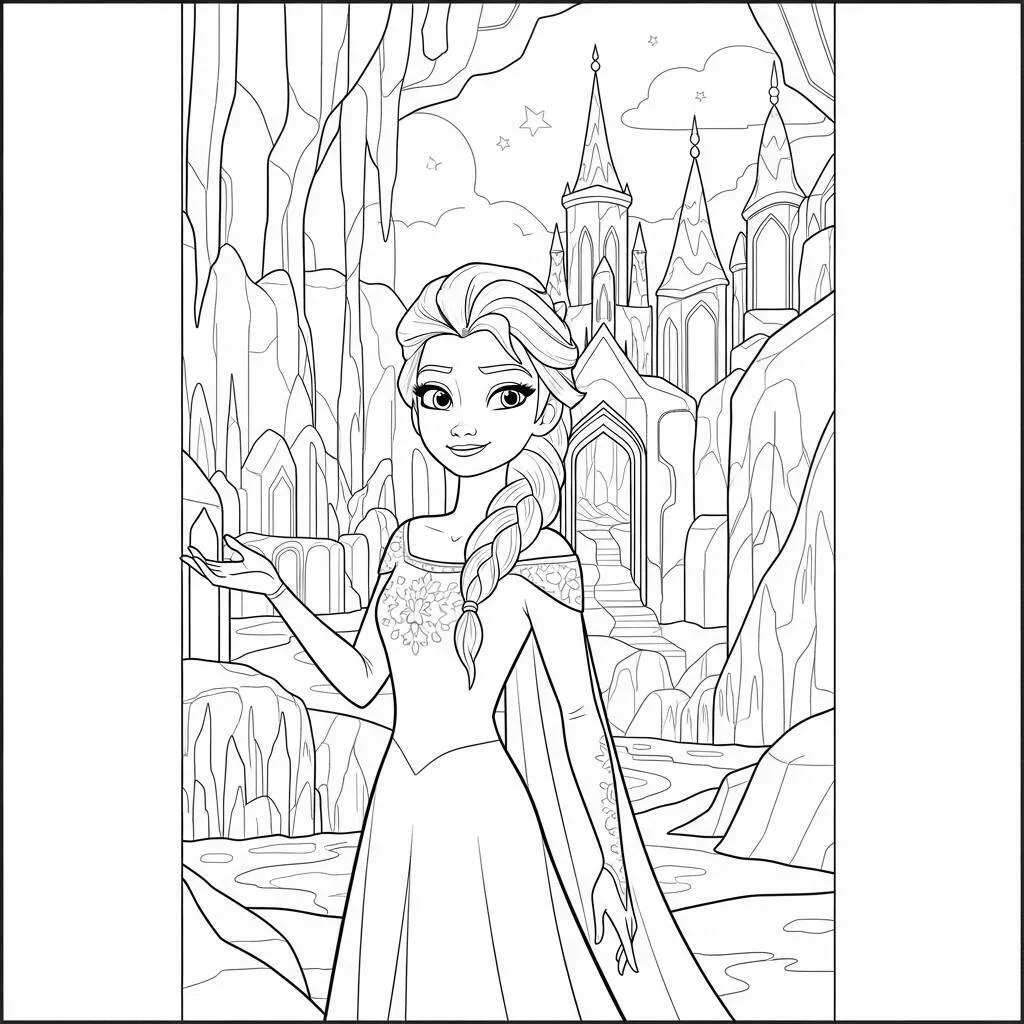 Desenho da Elsa em um Mundo de Contos de Fadas para Colorir