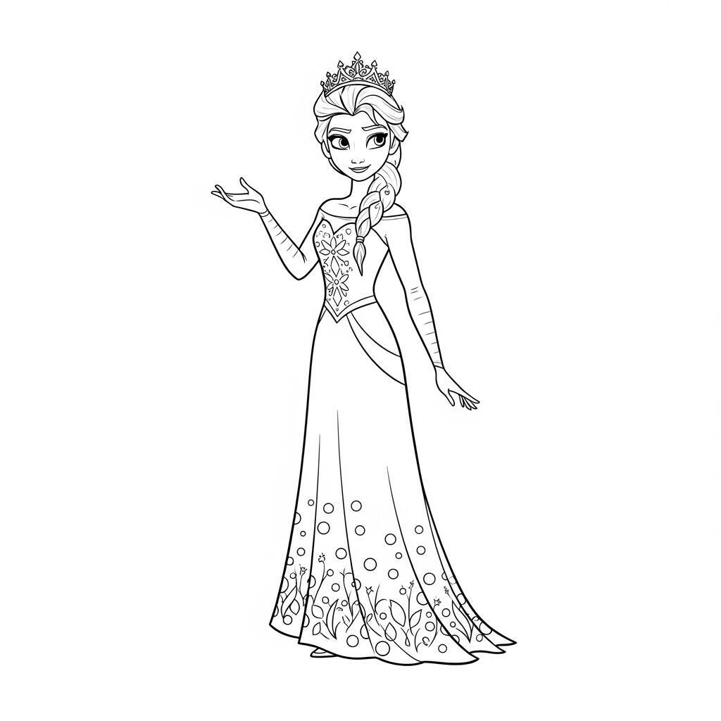 Desenho da Elsa em um Vestido de Festa para Colorir