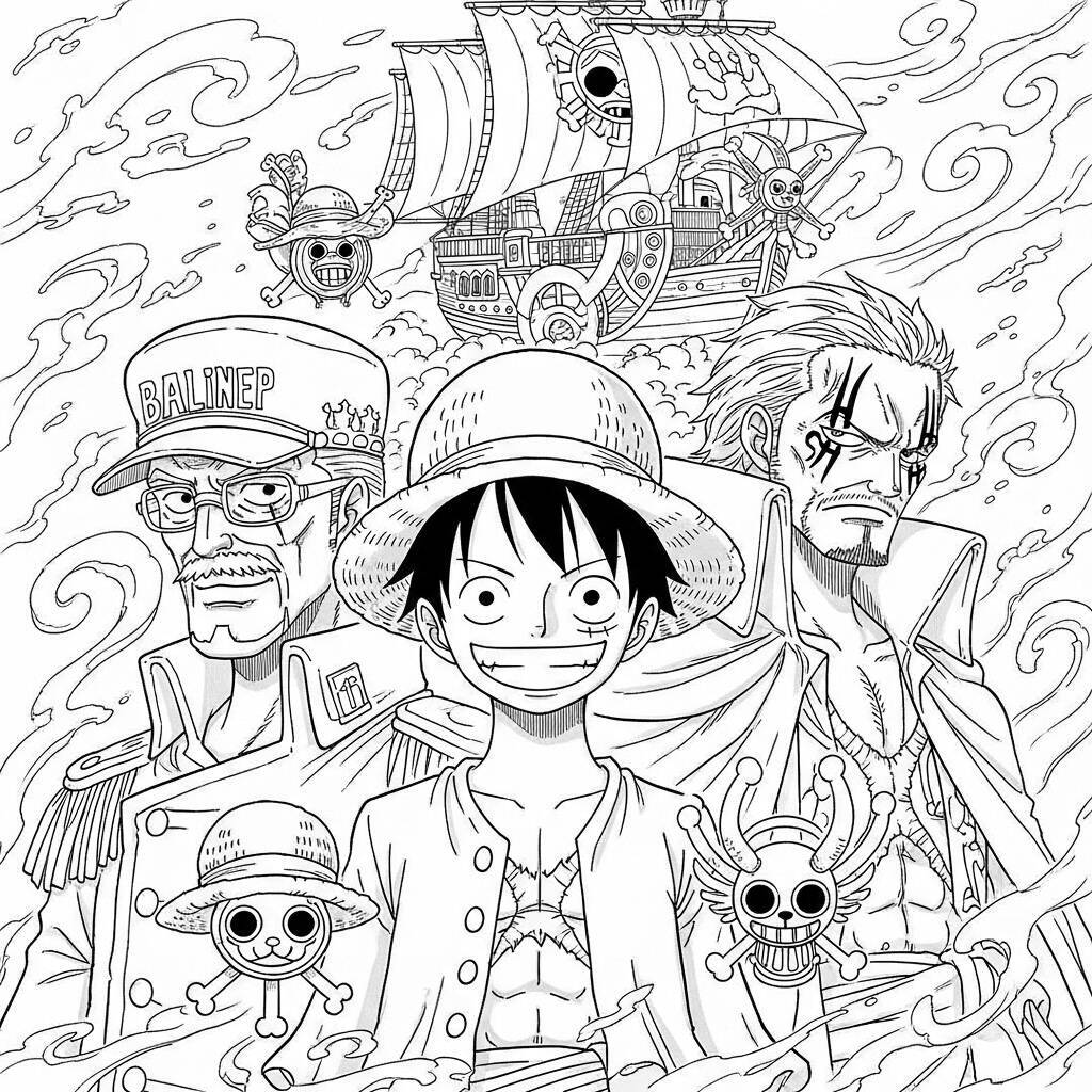 Coloriage La famille de Luffy