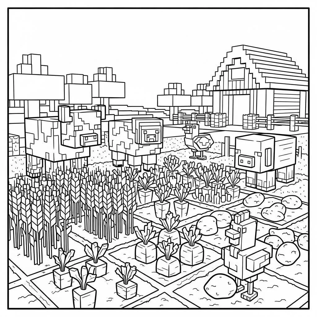 Desenho da Fazenda de Minecraft para Colorir