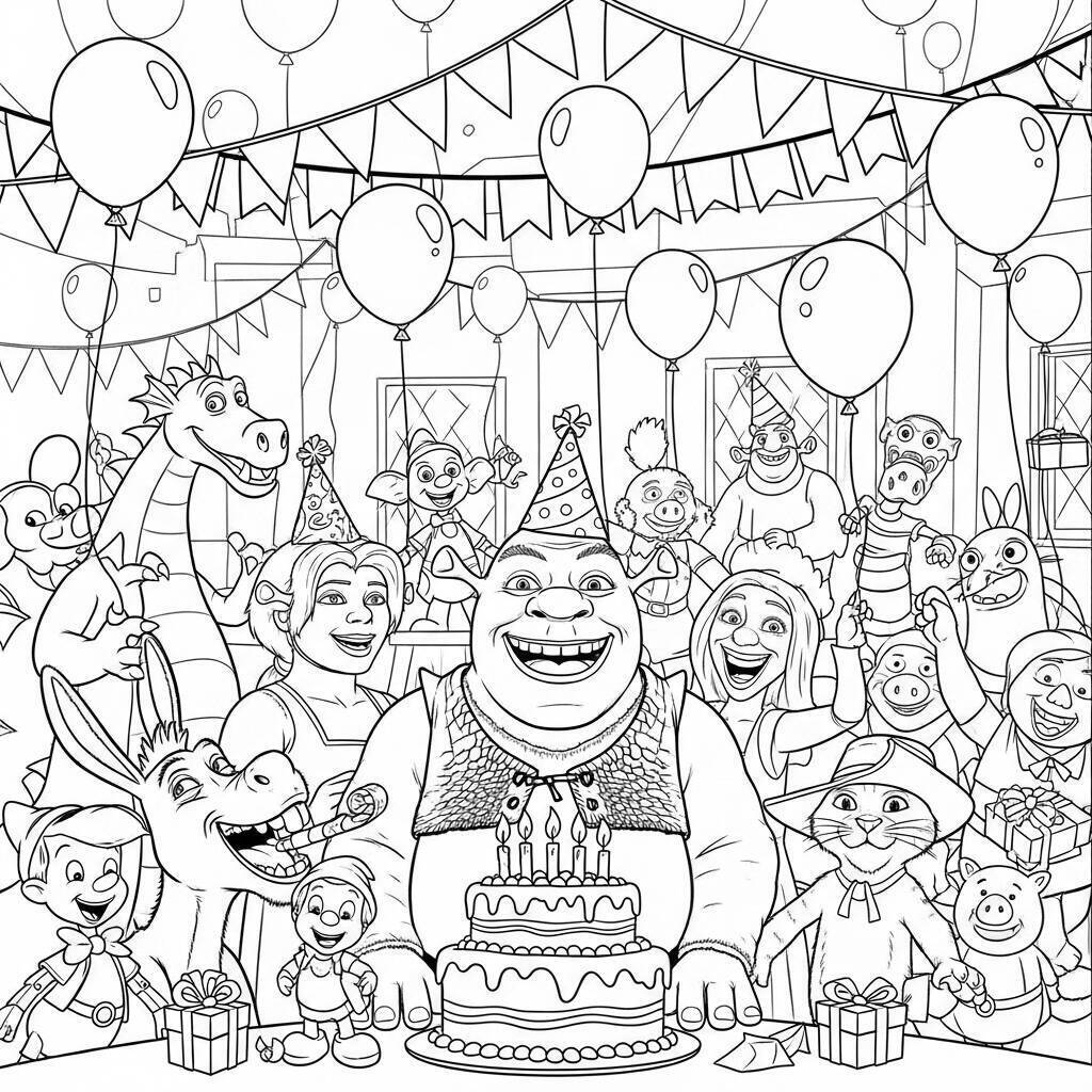 Coloriage de la fête de Shrek