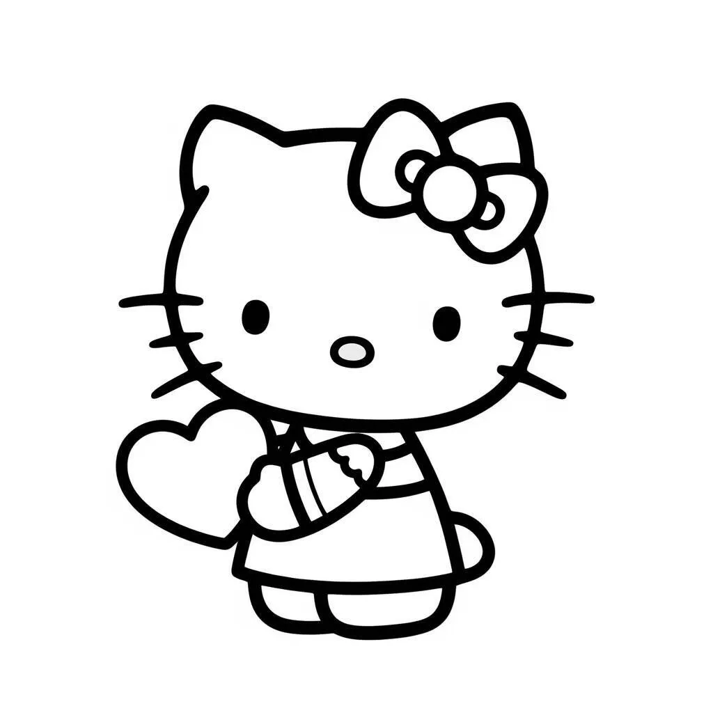 Desenho da Hello Kitty com Coração para Colorir