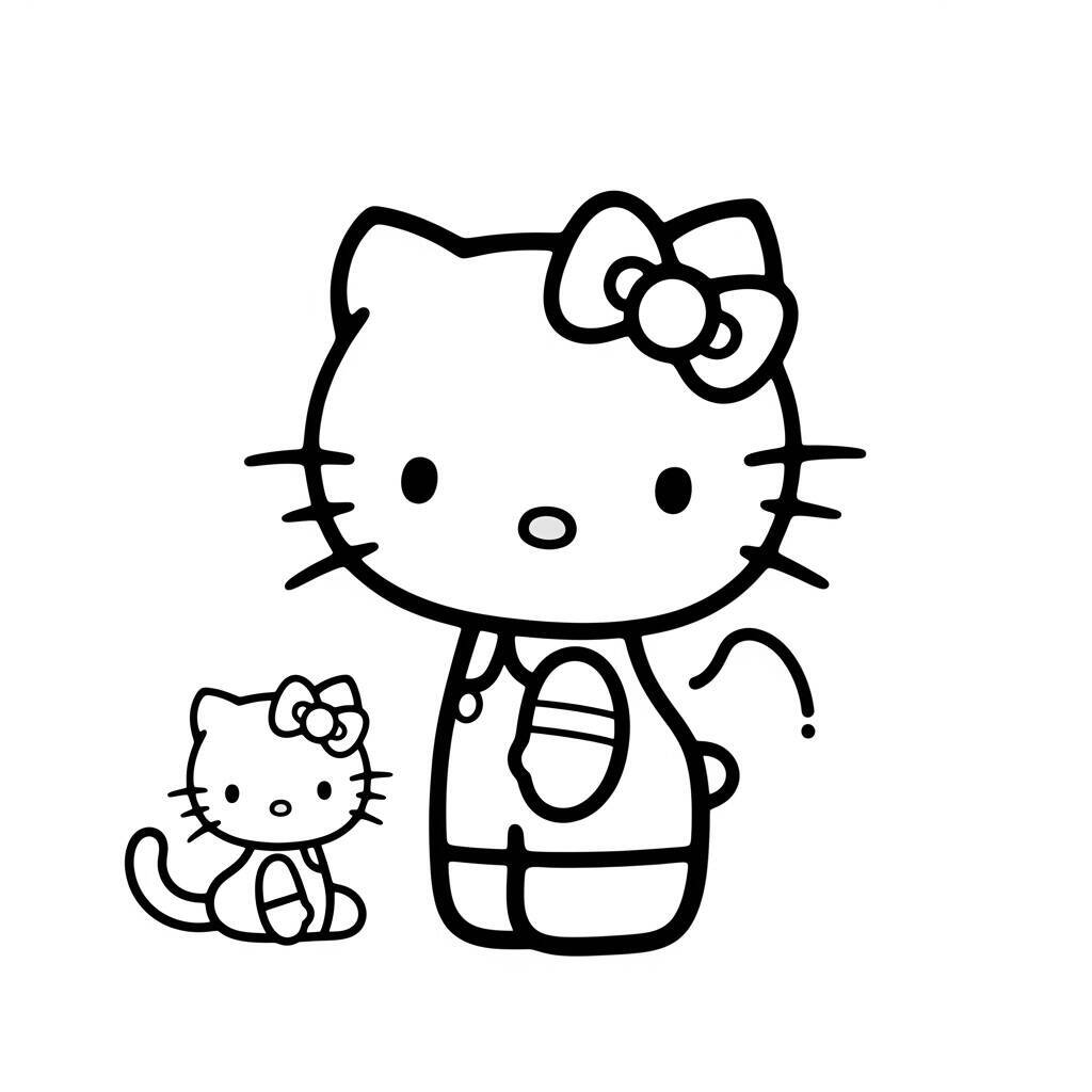 Desenho da Hello Kitty com Gato para Colorir