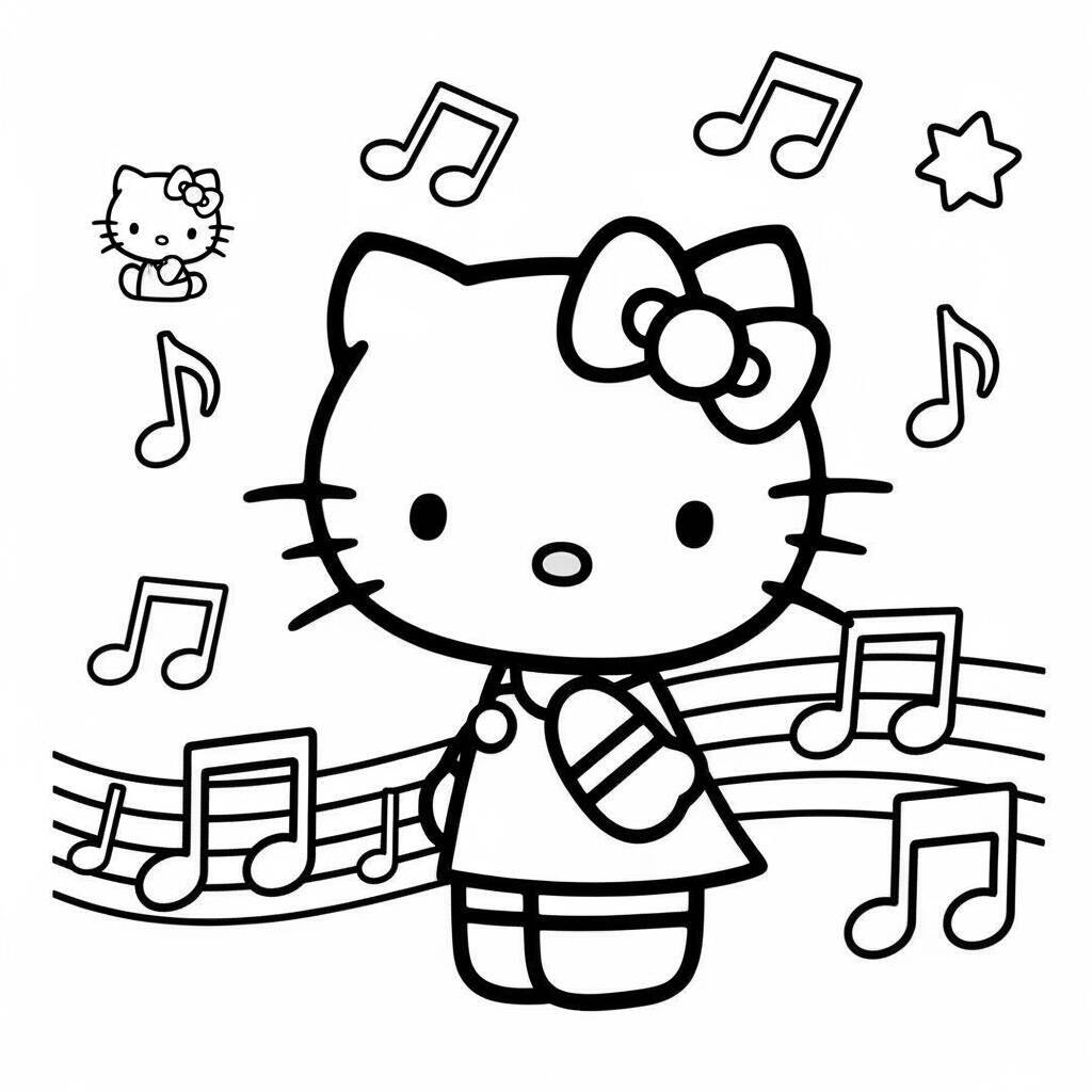 Desenho da Hello Kitty com Música para Colorir