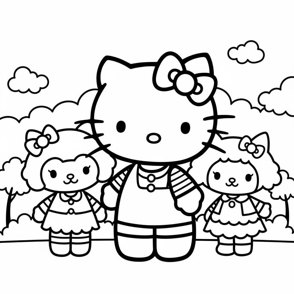 Desenho da Hello Kitty e Amigos para Colorir