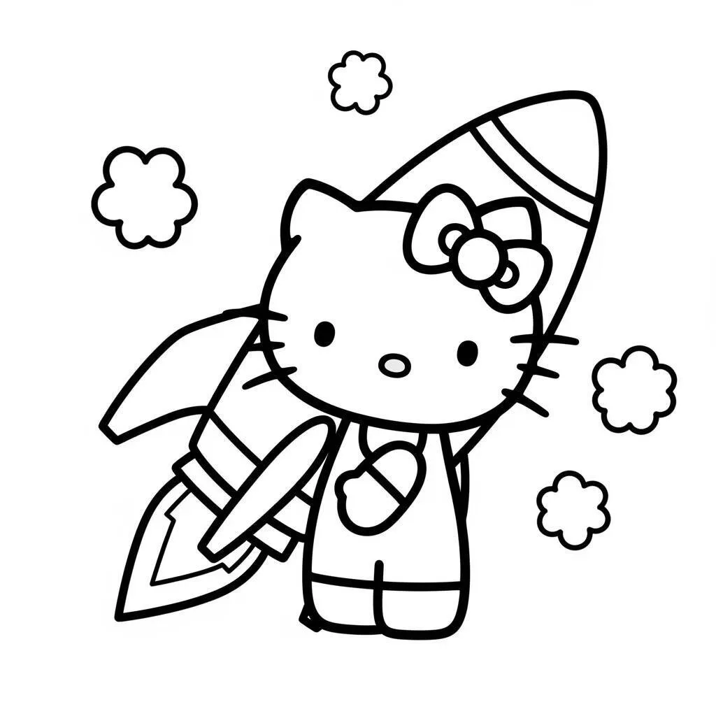 Desenho da Hello Kitty e um Foguete para Colorir