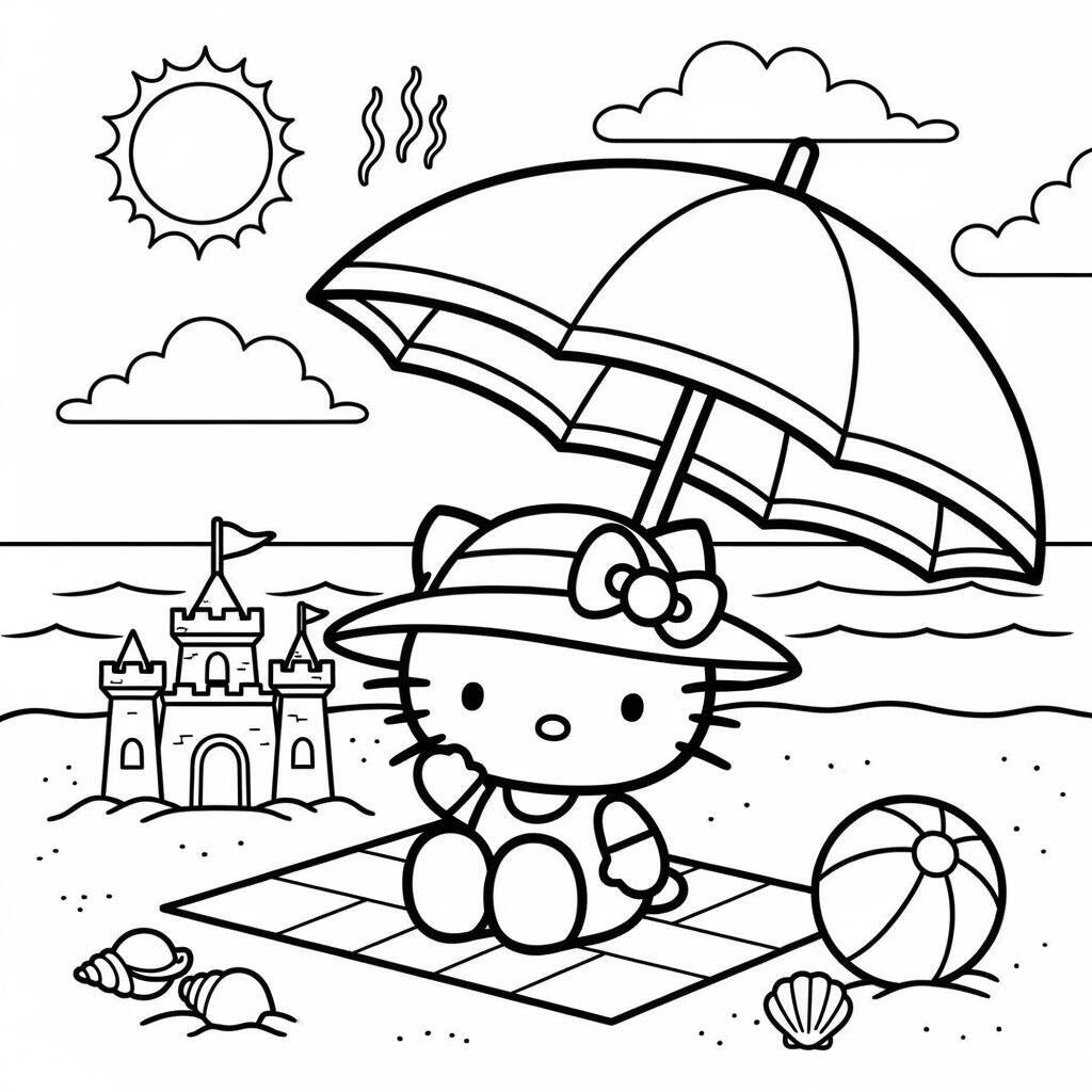 Desenho da Hello Kitty em Dia de Verão para Colorir