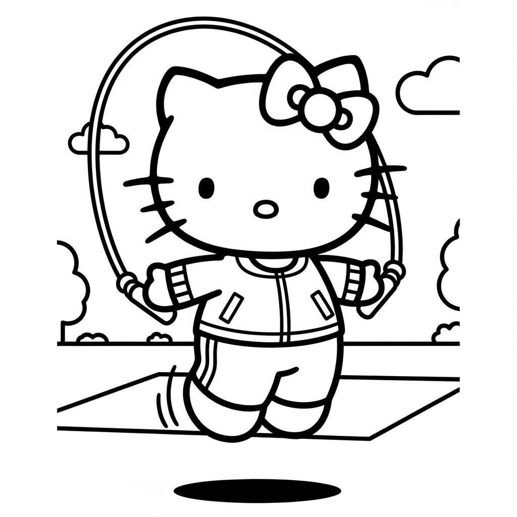 Desenho da Hello Kitty fazendo Exercícios para Colorir