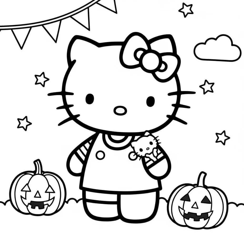 Desenho da Hello Kitty no Halloween para Colorir