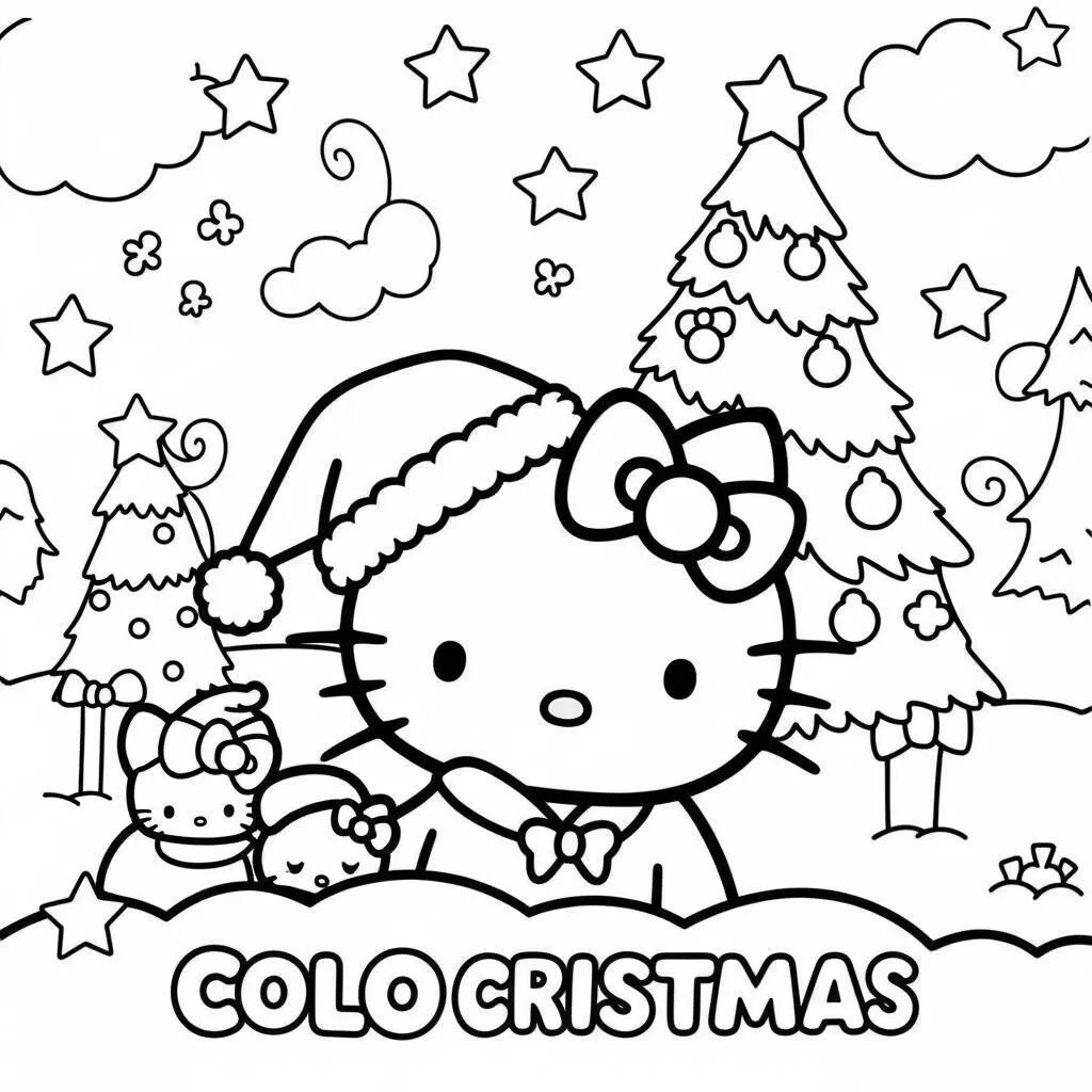 Desenho da Hello Kitty no Natal para Colorir