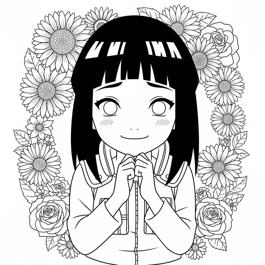 Desenho da Hinata em Estilo Cute para Colorir