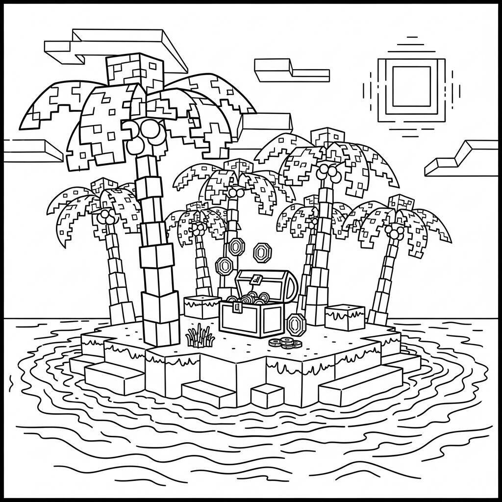 Desenho da Ilha de Minecraft para Colorir