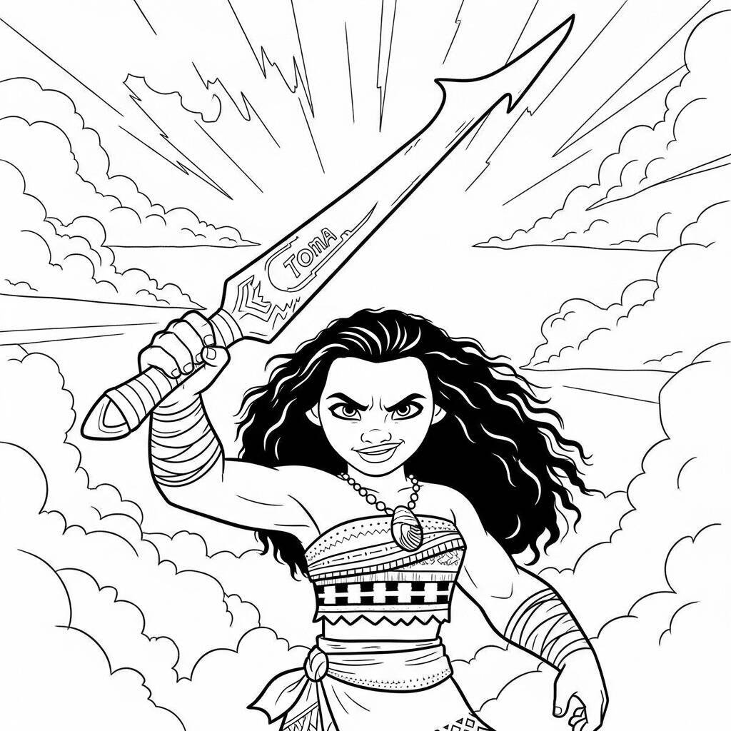 Coloriage Moana avec l'épée de Maui