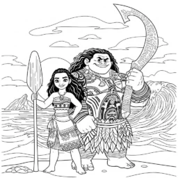 Desenho da Moana e Maui para Colorir