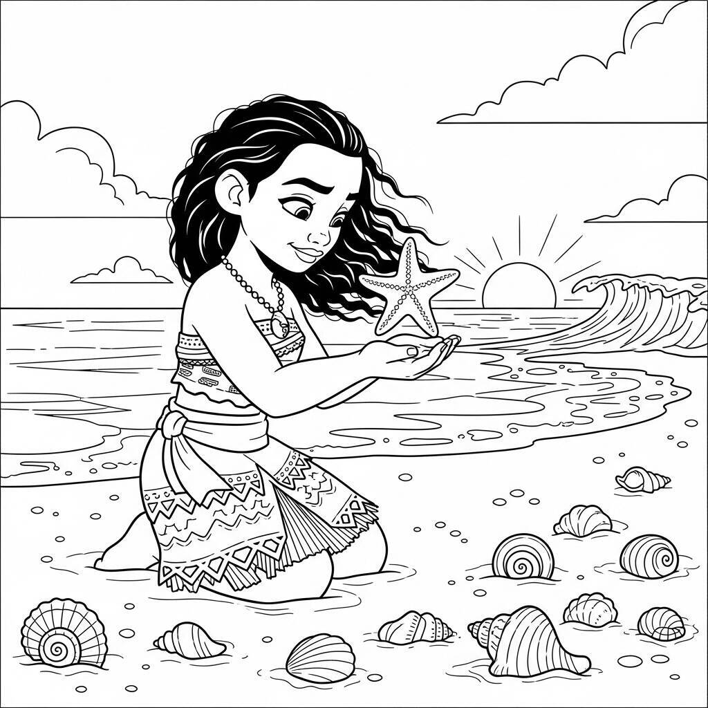 Coloriage Moana et l'étoile de mer