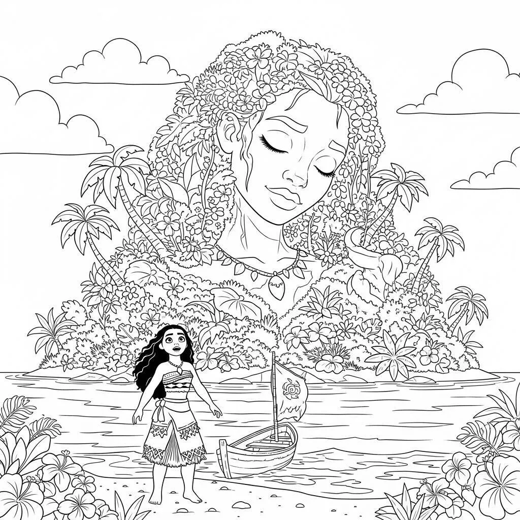 Desenho da Moana e a Ilha de Te Fiti para Colorir