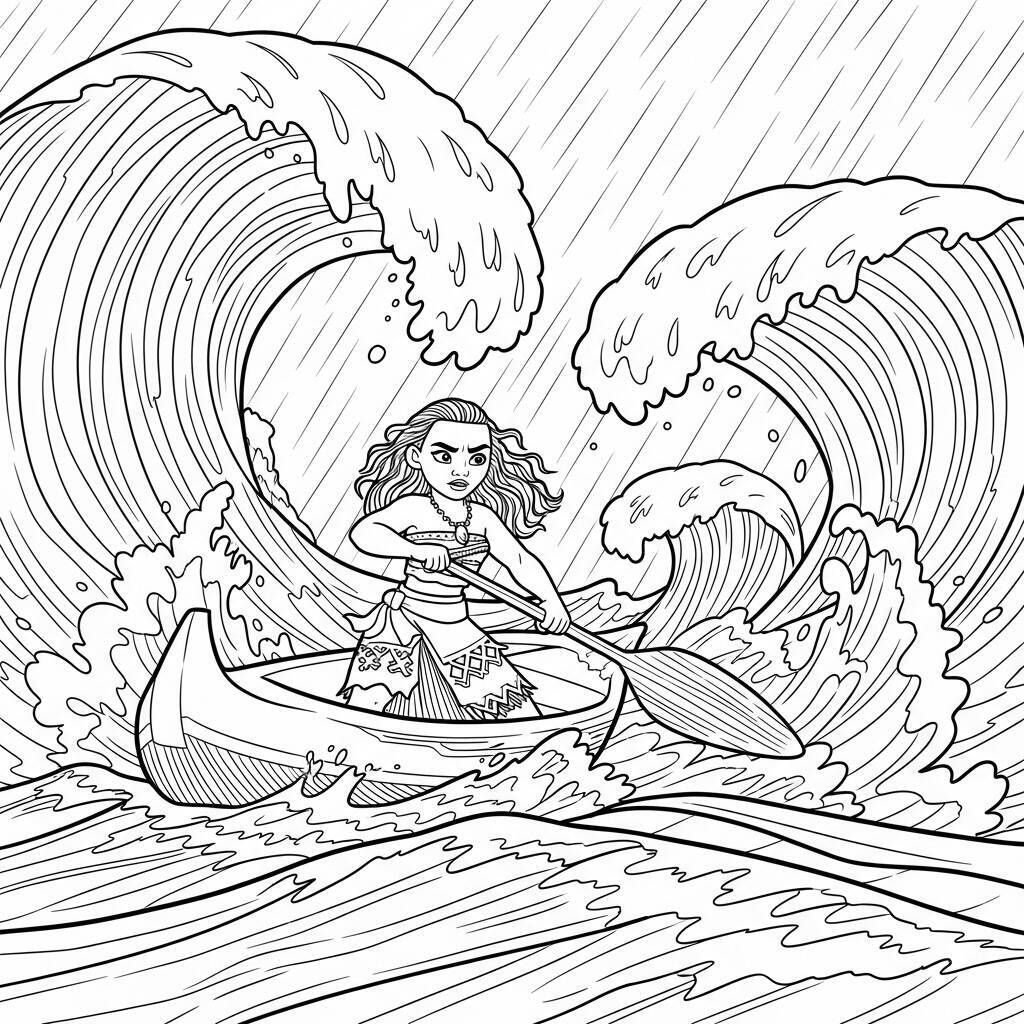 Coloriage Moana et la tempête