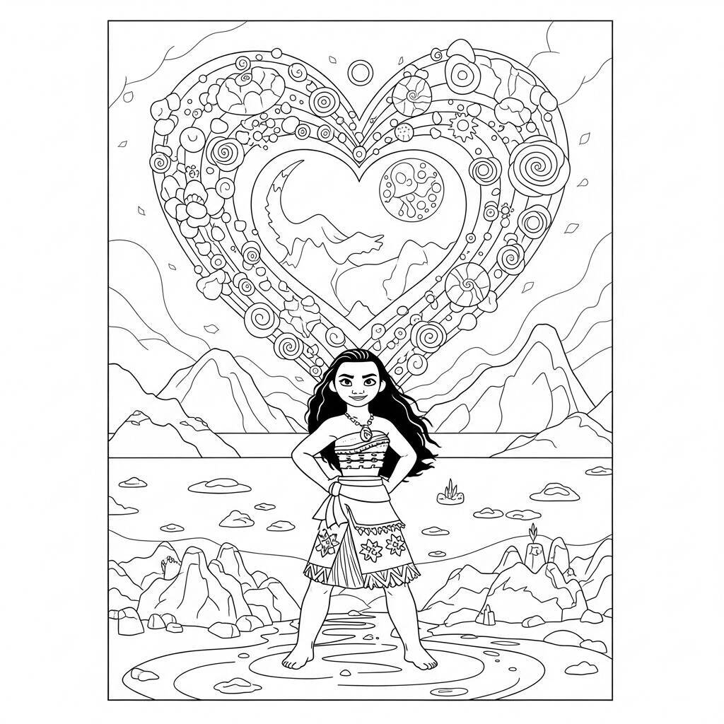 Coloriage Moana et le cœur de l'île