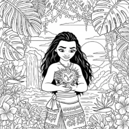 Desenho da Moana e o Coração de Te Fiti para Colorir