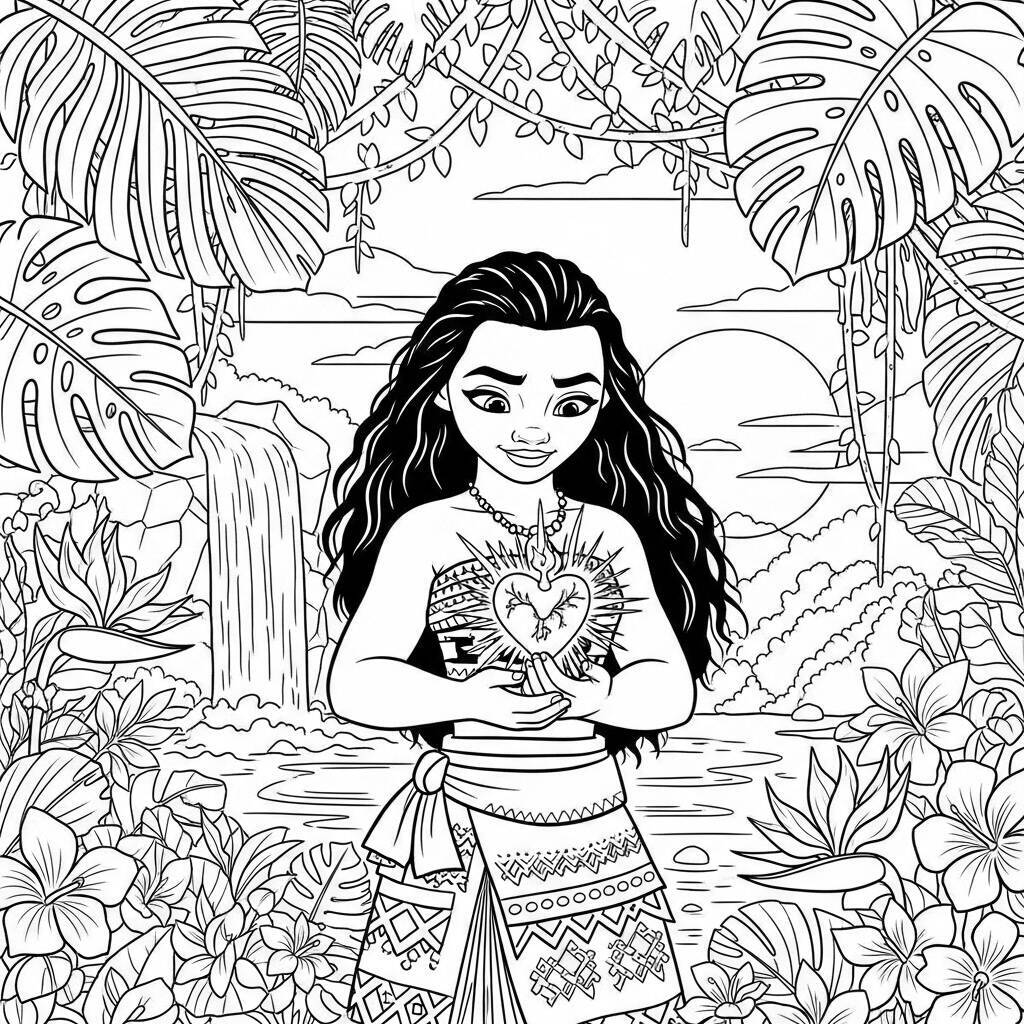 Coloriage Moana et le cœur de Te Fiti
