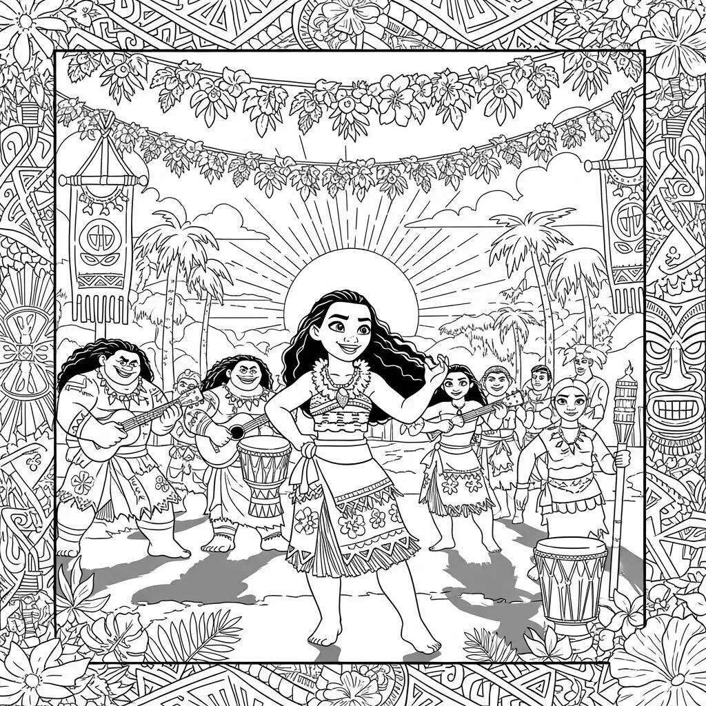 Desenho da Moana e o Festival da Ilha para Colorir
