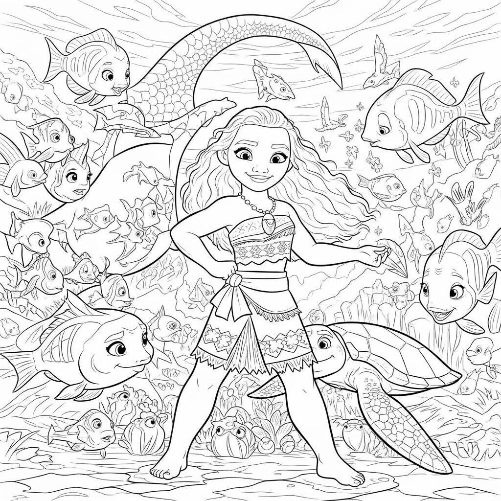 Coloriage Moana et l'océan