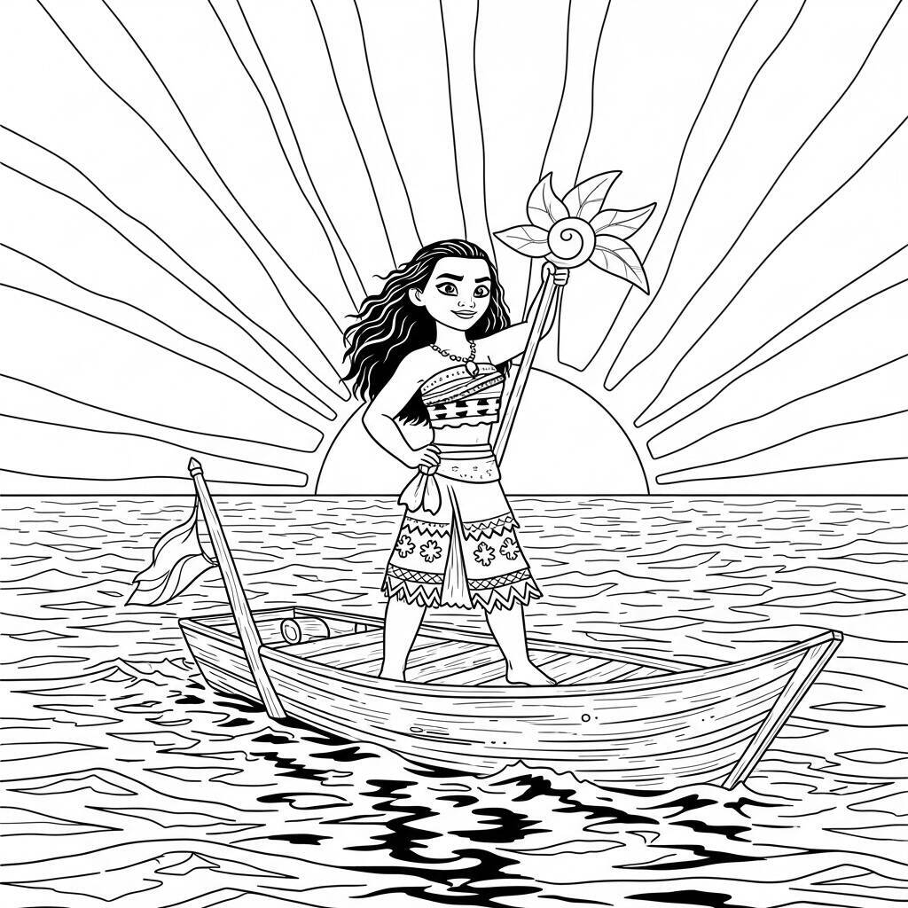 Coloriage Moana et le Soleil Levant