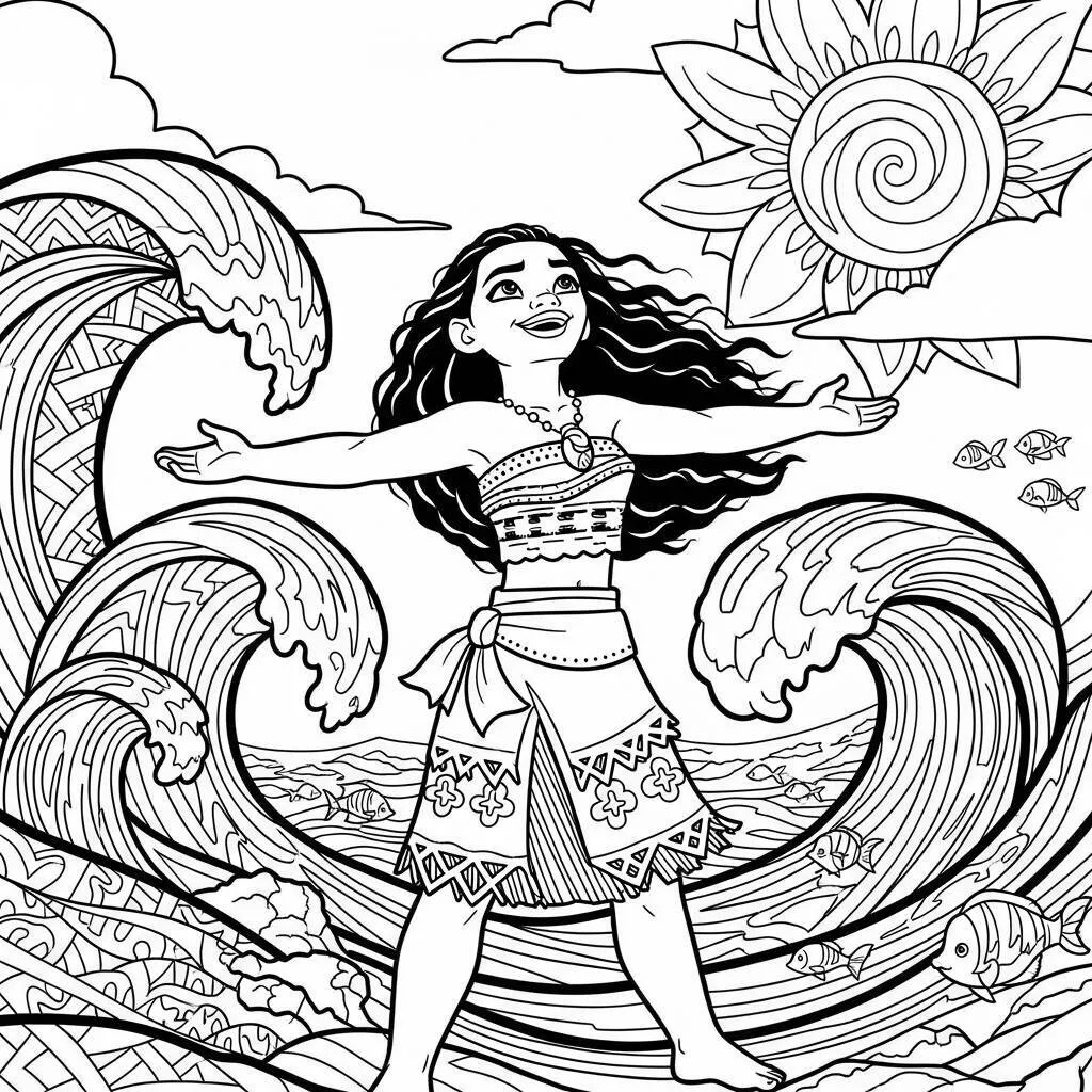 Desenho da Moana e o Vento para Colorir