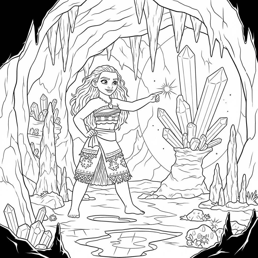 Coloriage Moana dans une grotte