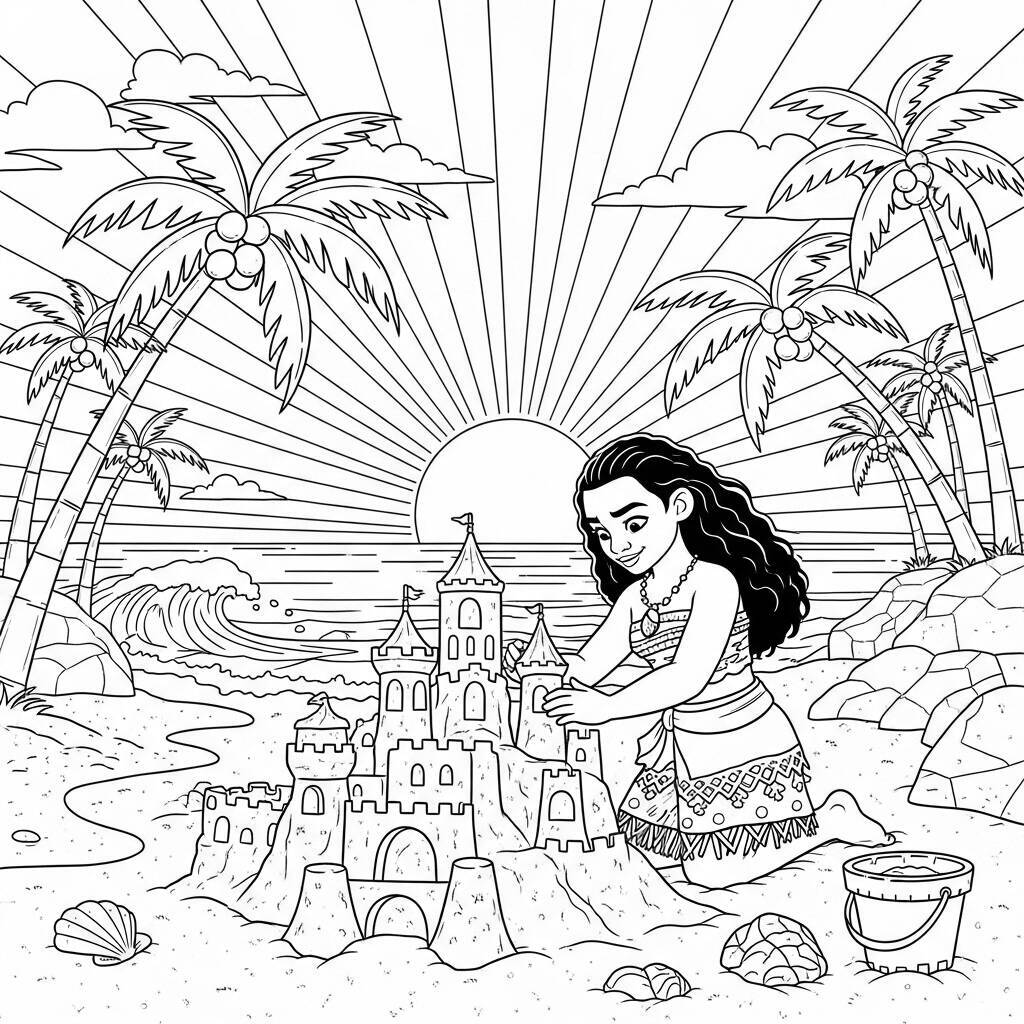 Coloriage Moana sur la plage