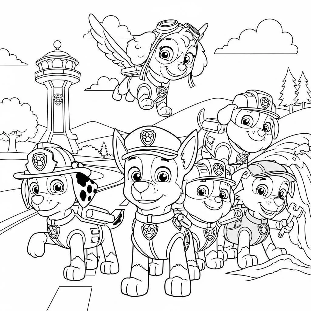 Desenho da Patrulha Canina com Cachorros Beagle para Colorir