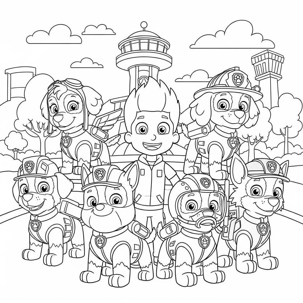 Desenho da Patrulha Canina com Cachorros Golden Retriever para Colorir