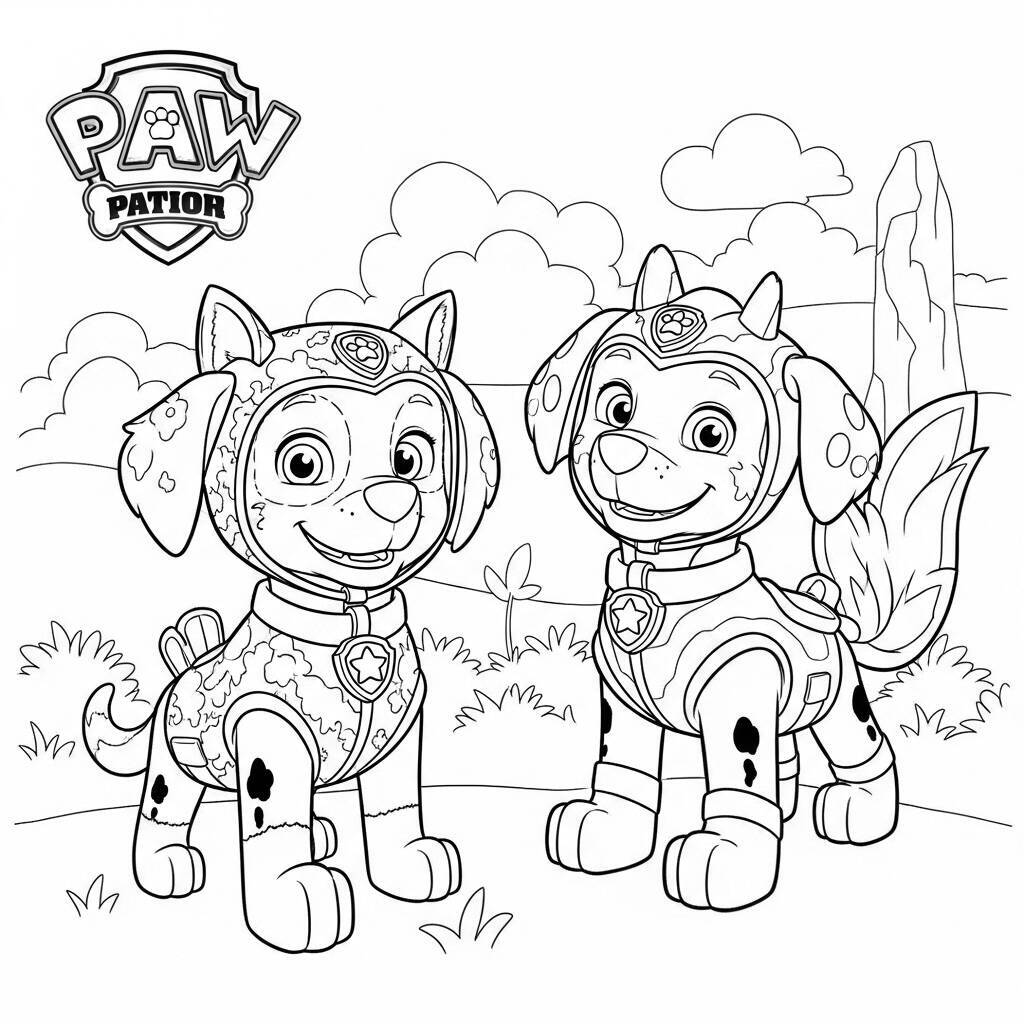Desenho da Patrulha Canina com Cães de Fantasia para Colorir