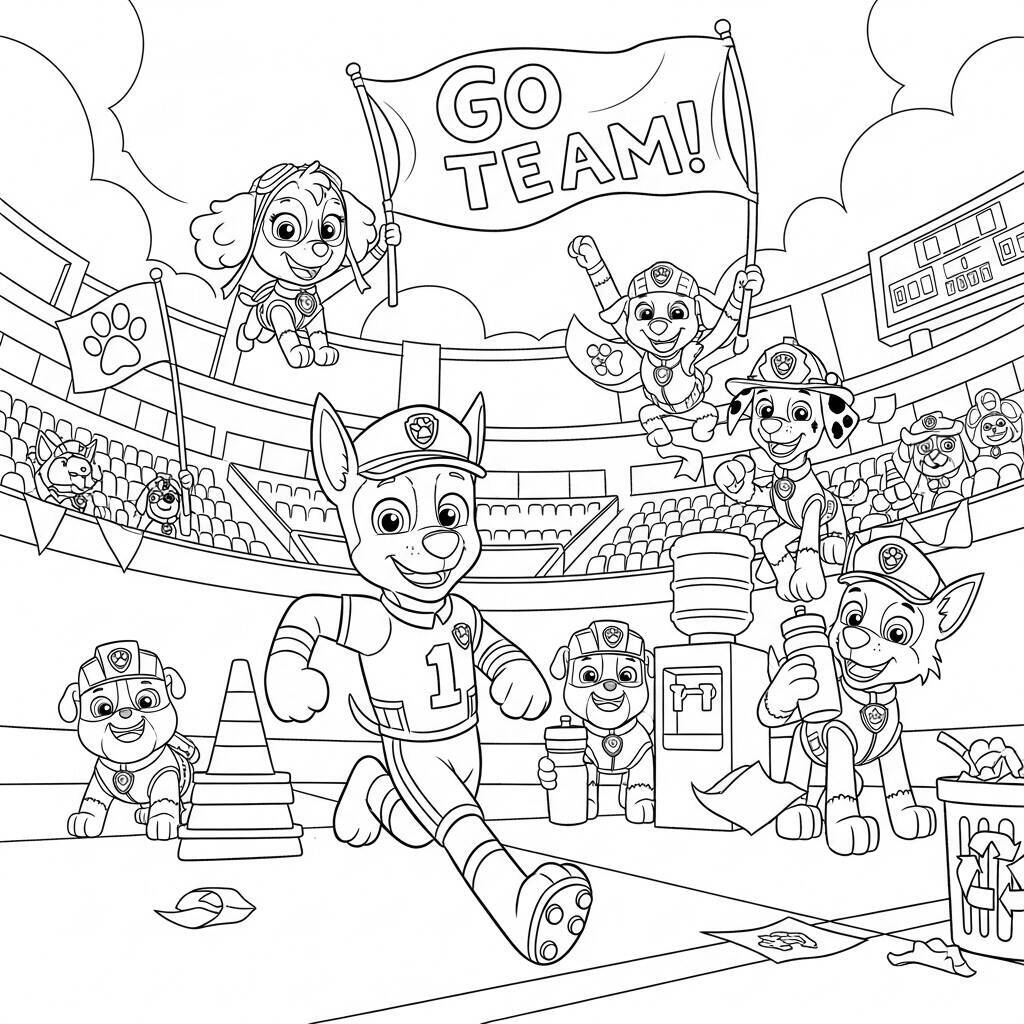 Desenho da Patrulha Canina em um Evento Esportivo para Colorir