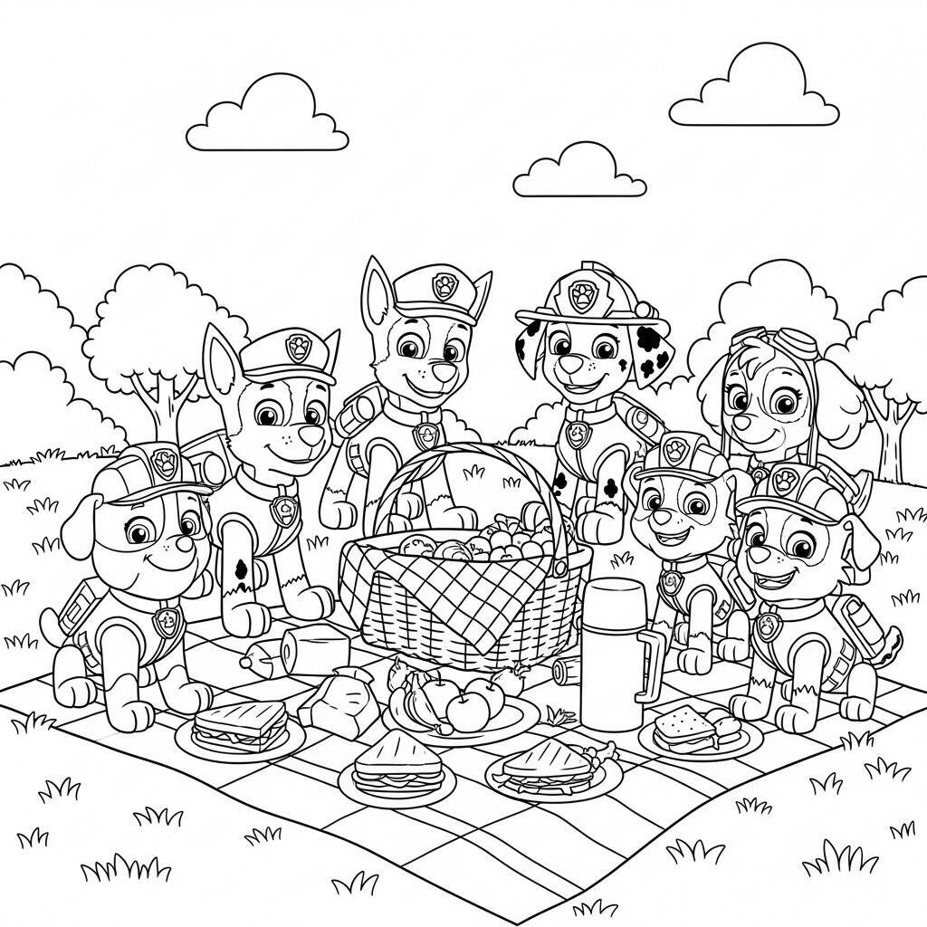 Desenho da Patrulha Canina em um Pic-nic para Colorir