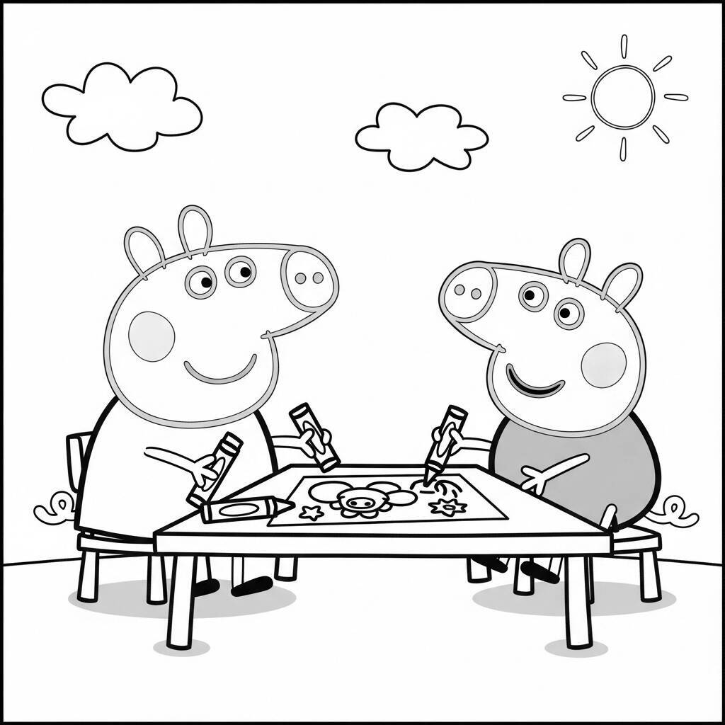 Desenho da Peppa Pig e Seu Irmão George para Colorir