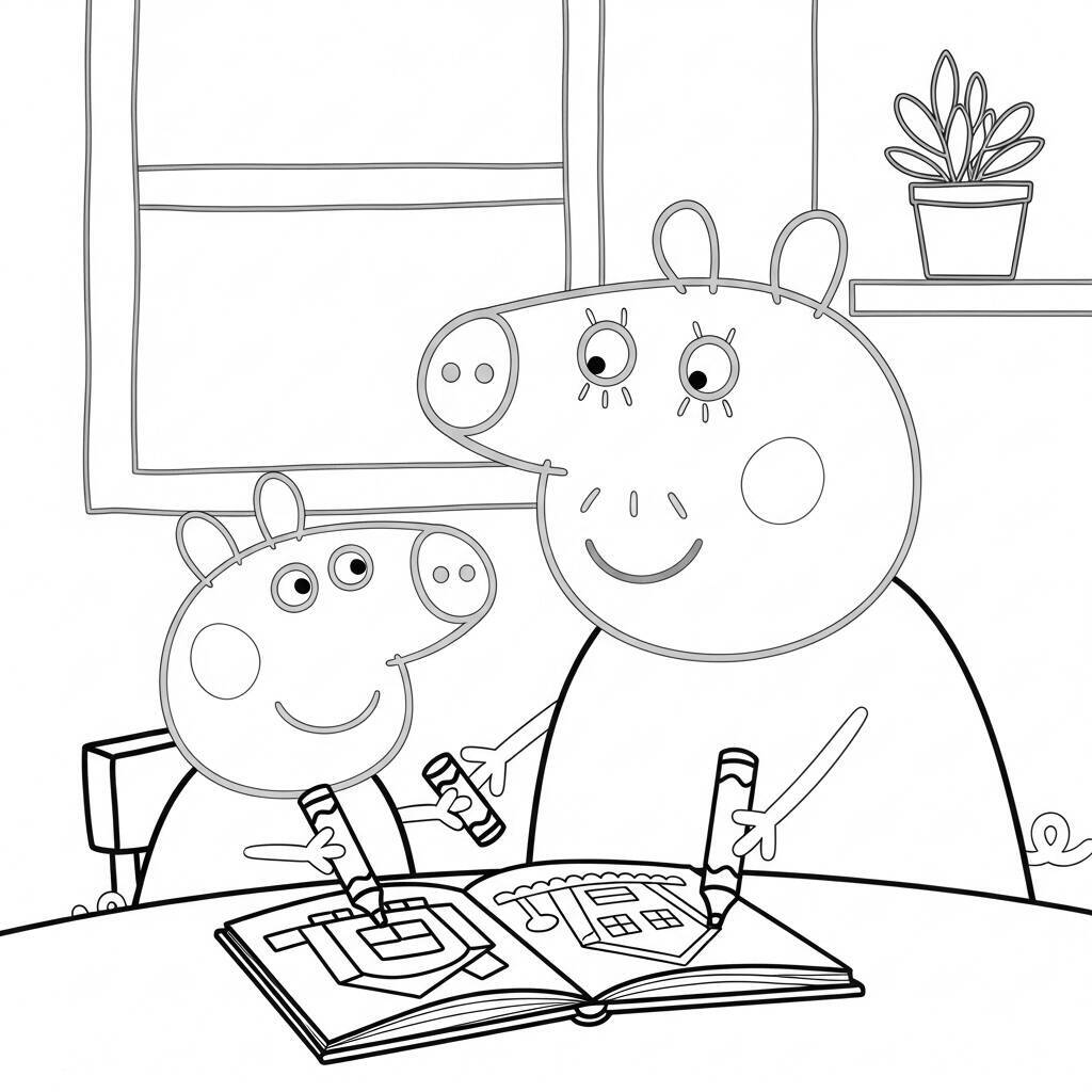 Desenho da Peppa Pig e a Mamãe Pig para Colorir