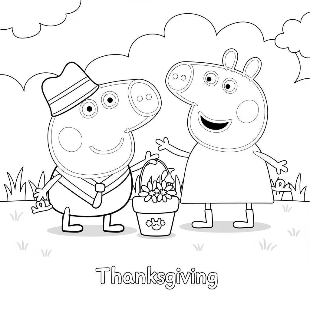 Desenho da Peppa Pig e o George em um Dia de Ação de Graças para Colorir