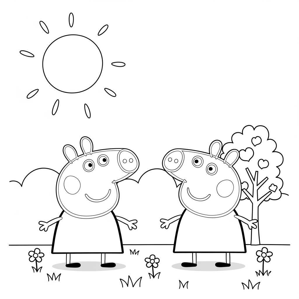 Desenho da Peppa Pig em um Dia de Sol para Colorir