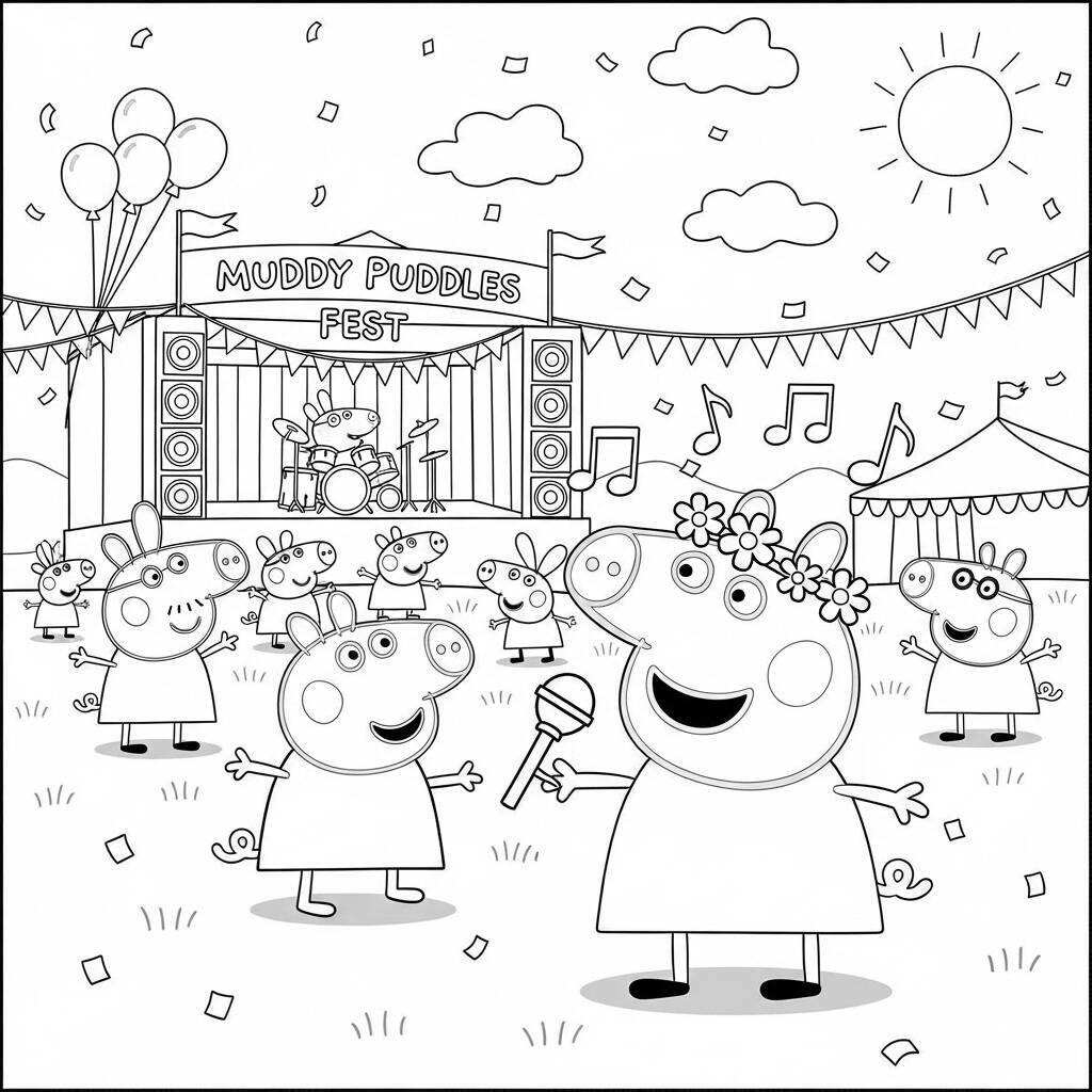 Desenho da Peppa Pig em um Festival de Música para Colorir