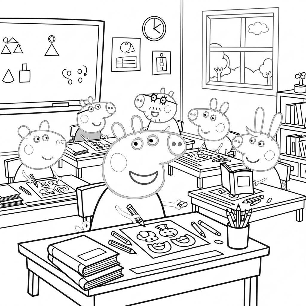 Desenho da Peppa Pig na Escola para Colorir