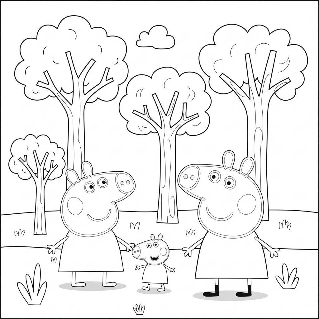 Desenho da Peppa Pig na Floresta para Colorir