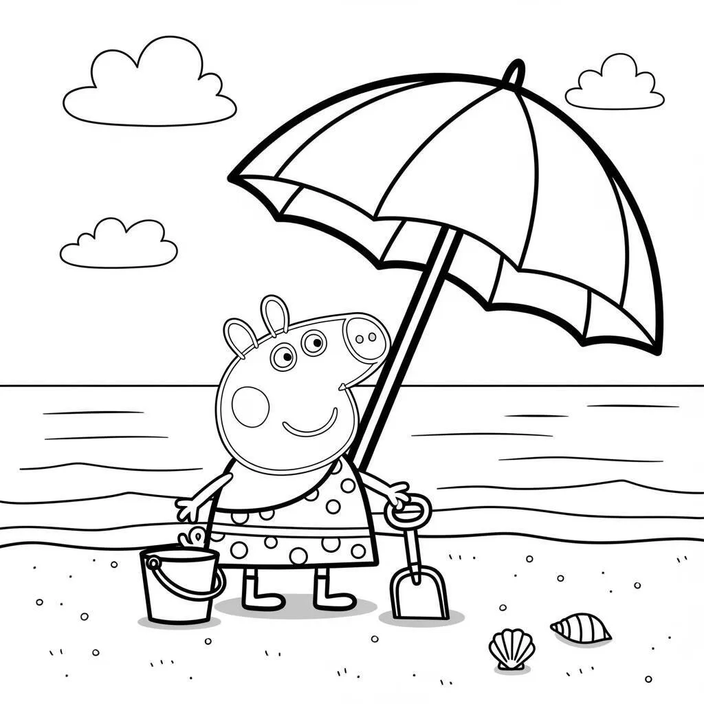 Desenho da Peppa Pig na Praia para Colorir