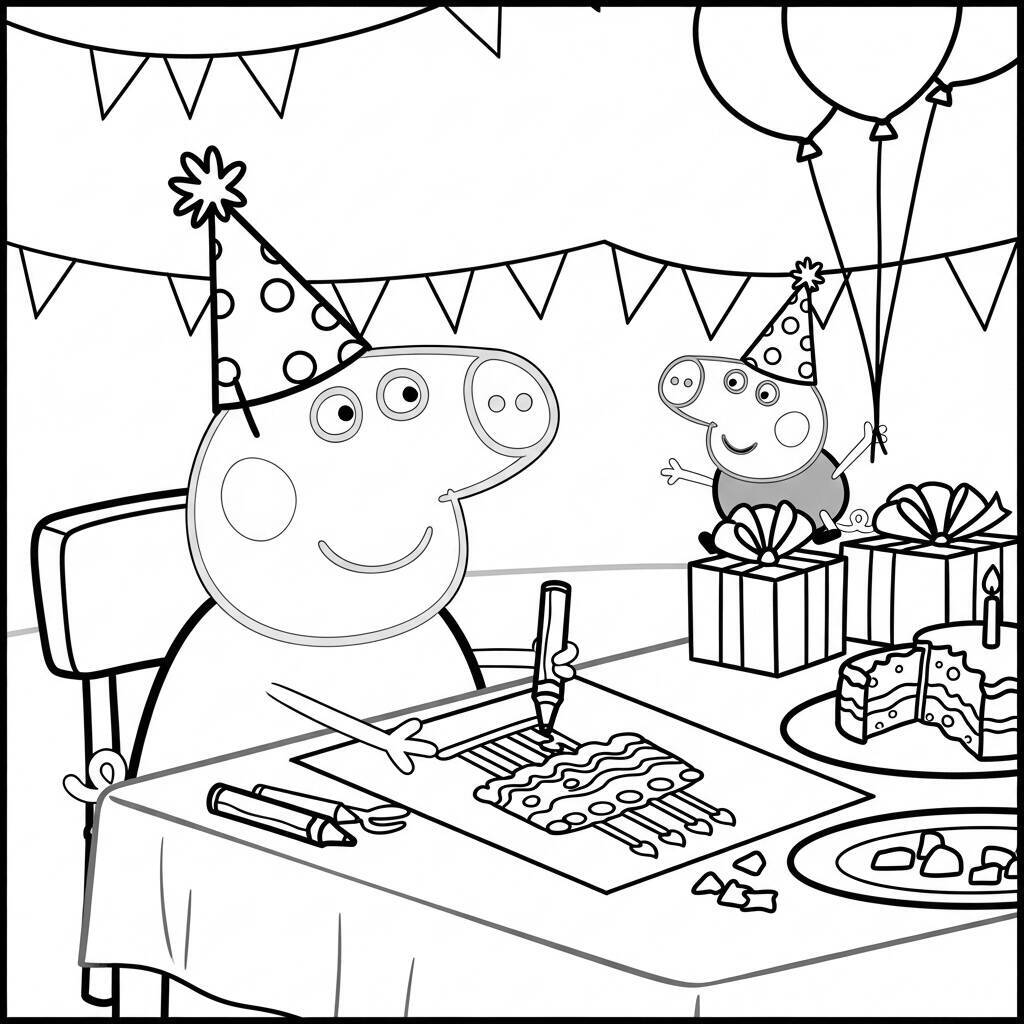 Desenho da Peppa Pig no Aniversário para Colorir