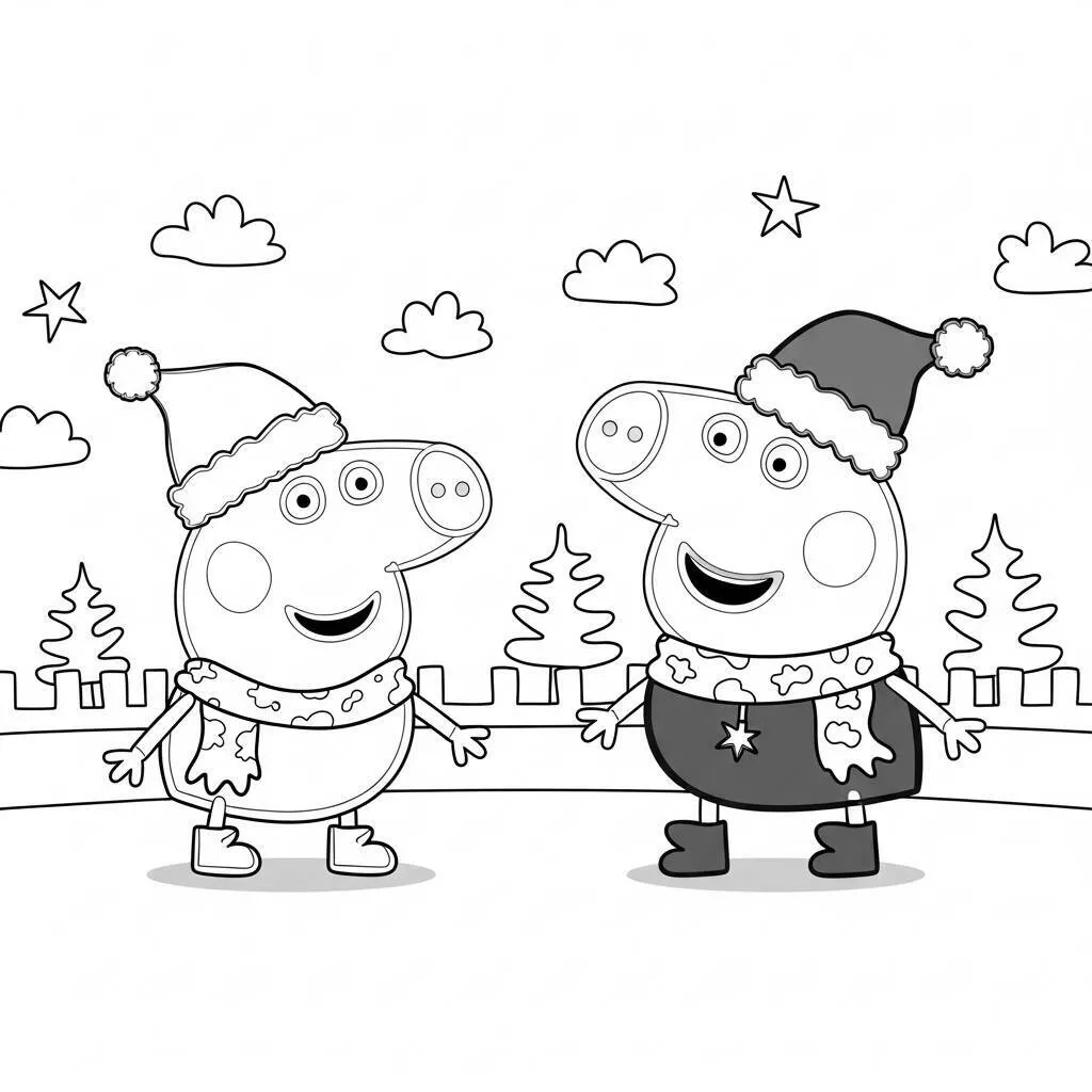 Desenho da Peppa Pig no Natal para Colorir