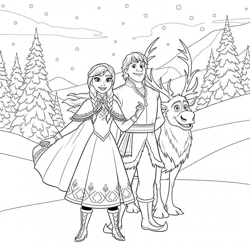 Desenho da Princesa Anna e Kristoff da Disney para Colorir
