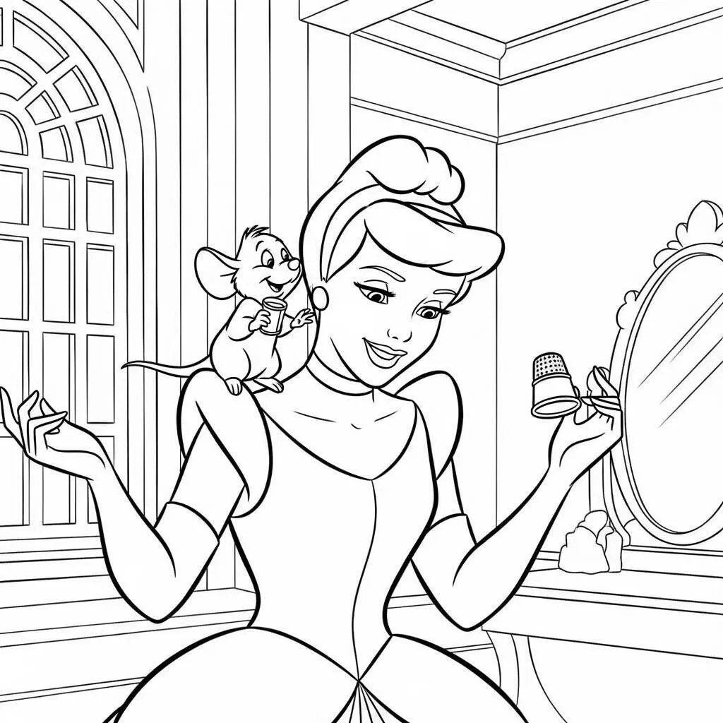 Desenho da Princesa Cinderela e o Rato Gus da Disney para Colorir