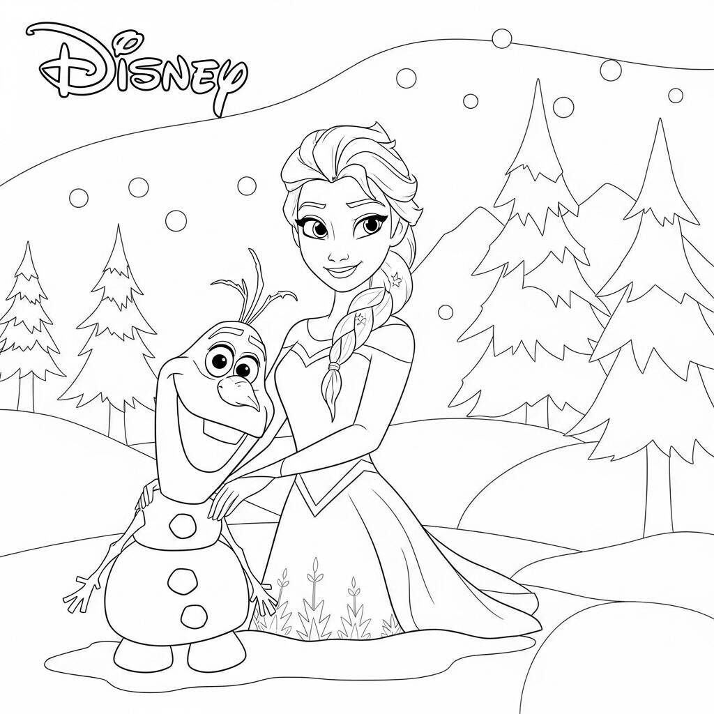 Desenho da Princesa Elsa e Olaf da Disney para Colorir
