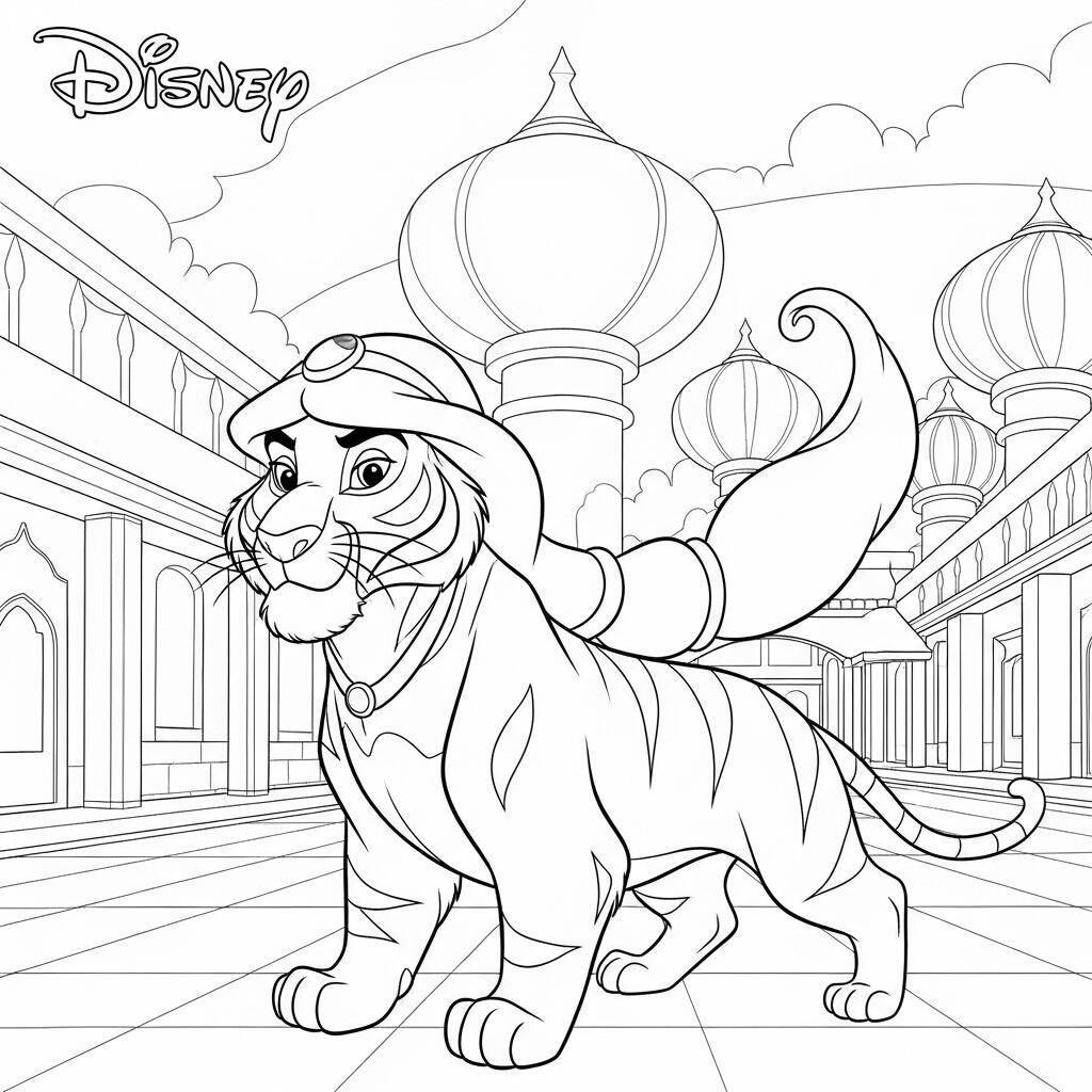 Desenho da Princesa Jasmine e o Tigre Rajah da Disney para Colorir